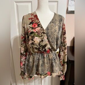 💕 INC International Concepts Gray and Red Asymmetrical Wrap Blouse